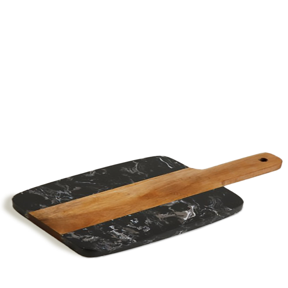Tabla Macael con Mango Marmol Negro y Madera 30X14 cm