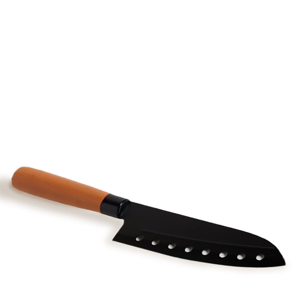 Cuchillo Hoja de Acero Inox Negro Agujeros Mango Madera 29,5 cm