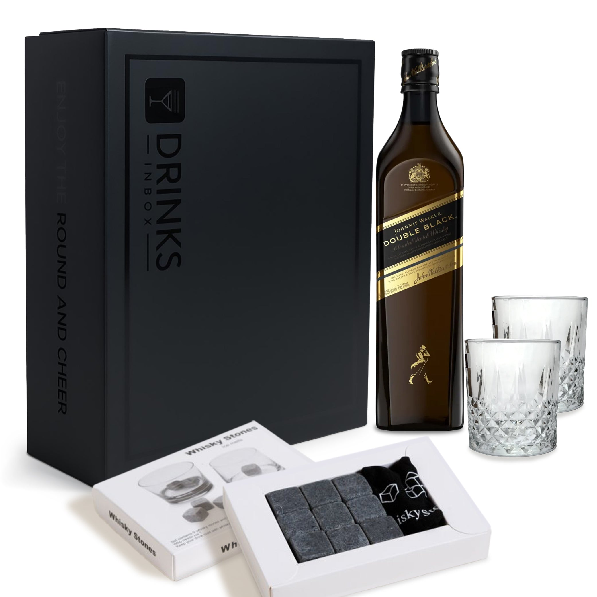 Black Box - Whisky Johnnie Walker Double Black + Vasos + Set Hielos de Piedra
