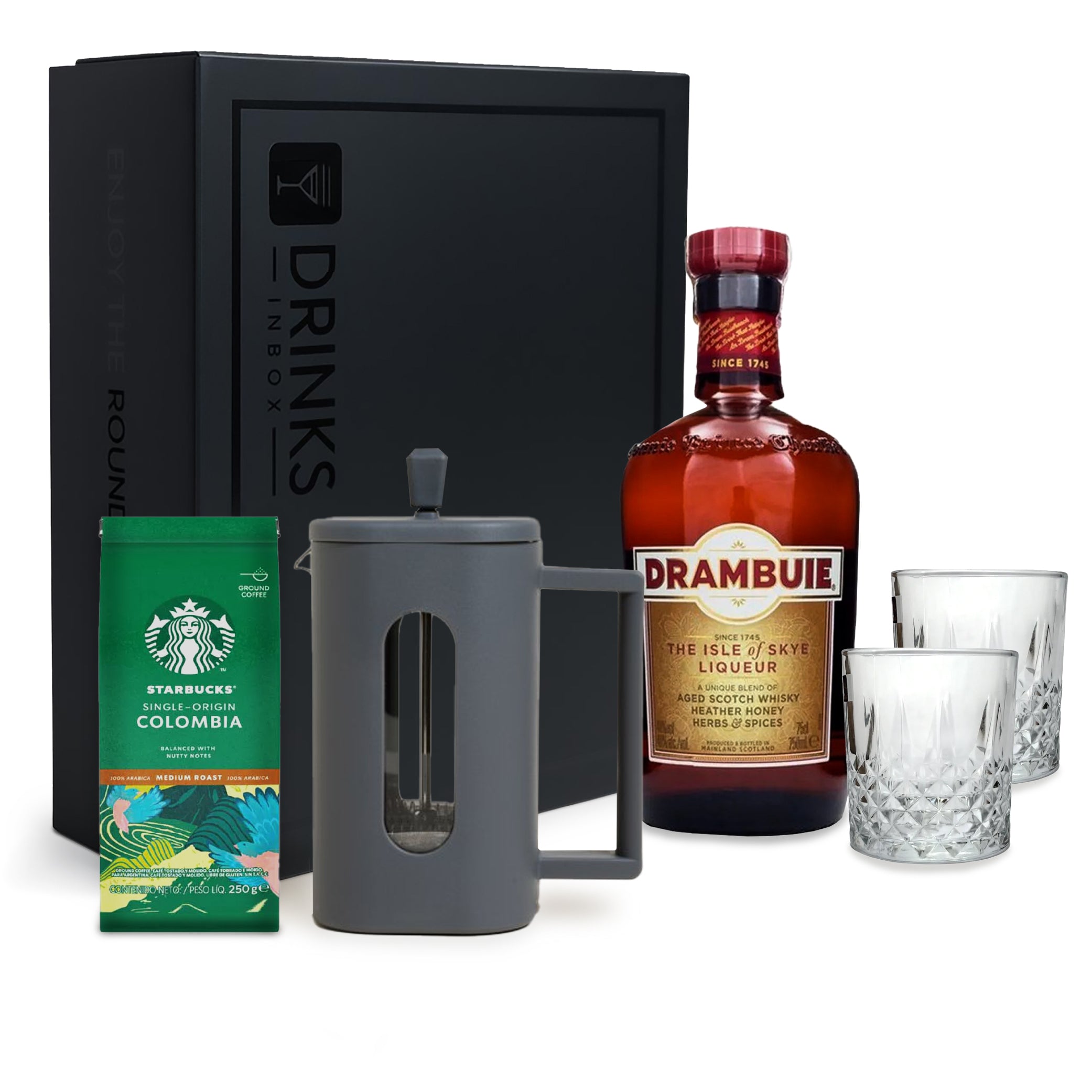Black Box Nro 315 - Licor Drambuie + Vasos + Cafetera Francesa + Café Starbucks