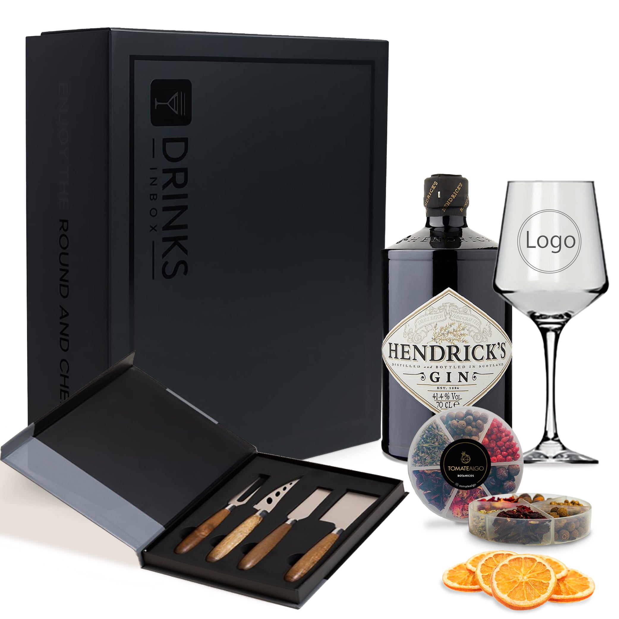 Black Box - Gin Hendrick's + Copa + Botánicos + Garnish + Set Cuchillos para Queso