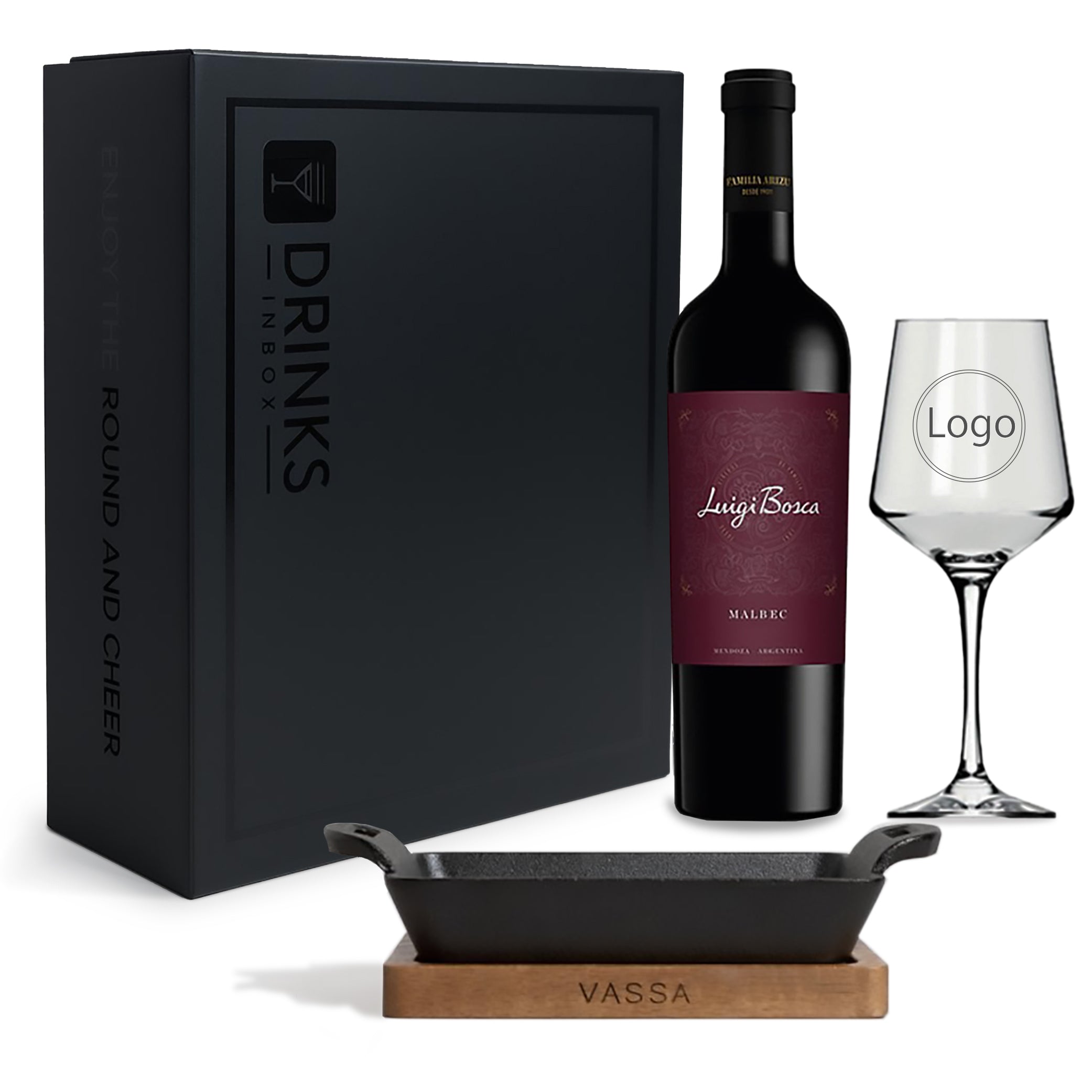 Black Box - Vino Luigi Bosca Mal + Copa + Provoletera Rectangular Hierro